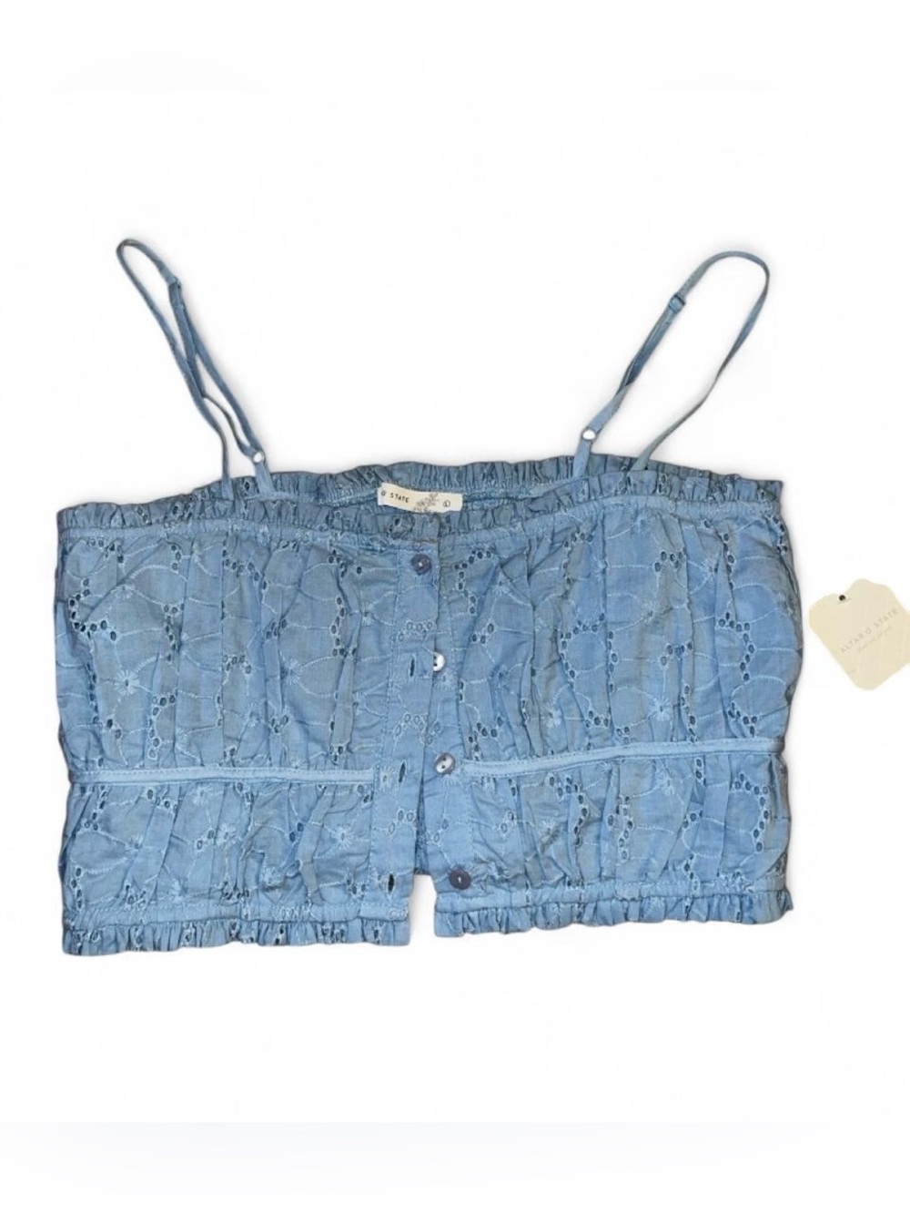 Altar’d State Blue Eyelet Button-Front Cropped Cami